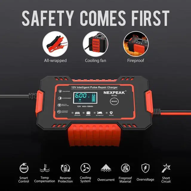 Alt view image 4 of 7 - Car Battery Charger, 12V 6A Smart Battery Trickle Charger Automotive 12V Battery Maintainer Desulfator with Temperature Compensation for Car Truck Motorcycle Lawn Mower Marine Lead Acid Batteries