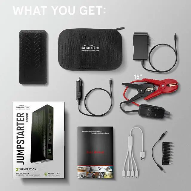 Alt view image 6 of 7 - Jump Starter Battery Pack  1000Amp 18,000mAh 12V Car Portable Battery Booster Pack Power Bank  2 in 1 USB Charger with LCD Display, LED Light Emergency Warning Mode, 6L Gas/4L Diesel