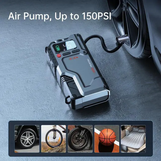 Alt view image 4 of 7 - Jump Starter with Air Compressor, 5 in 1 Function Jump Box 2500A Peak 150PSI Jump Starter Battery Pack with Digital Tire Inflator, car Battery Charger Portable for 8.5L Gas or 7.0L Diesel