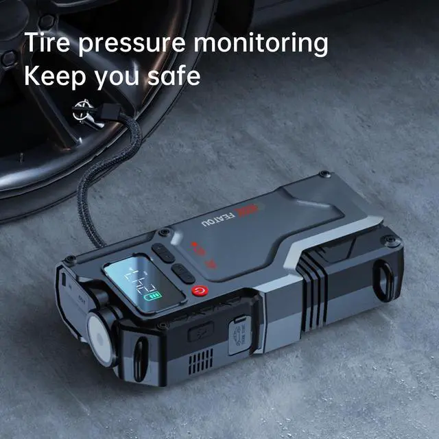 Alt view image 5 of 7 - Jump Starter with Air Compressor, 5 in 1 Function Jump Box 2500A Peak 150PSI Jump Starter Battery Pack with Digital Tire Inflator, car Battery Charger Portable for 8.5L Gas or 7.0L Diesel