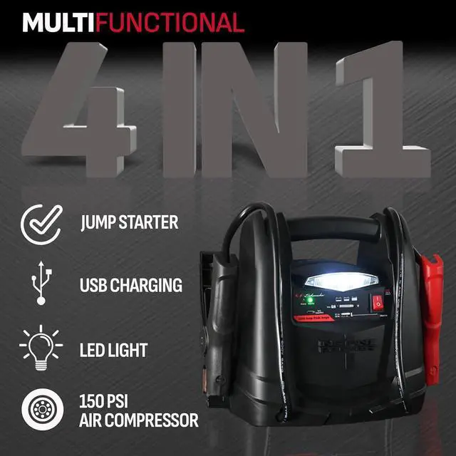Alt view image 3 of 7 - Electric Lithium Jump Starter and Portable Power Station SL1562, 4-in-1, 1200 Amp, 150-PSI Air Compressor, 12V - works on cars, trucks, motorcycles, marine batteries, SUVs, ATVs, and more