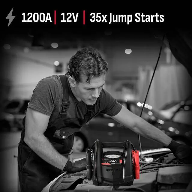 Alt view image 7 of 7 - Electric Lithium Jump Starter and Portable Power Station SL1562, 4-in-1, 1200 Amp, 150-PSI Air Compressor, 12V - works on cars, trucks, motorcycles, marine batteries, SUVs, ATVs, and more