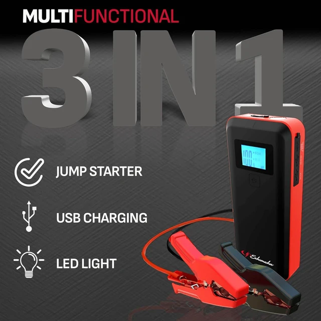 Alt view image 3 of 7 - Schumacher Electric 1000 Peak Amp 12V Portable Lithium Car Battery Jump Starter & Power Pack - Lithium Ion Jump Box - with USB Charging & LED Emergency Light - SL1639