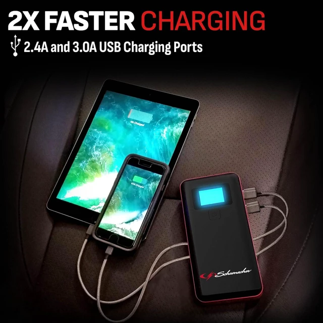 Alt view image 4 of 7 - Schumacher Electric 1000 Peak Amp 12V Portable Lithium Car Battery Jump Starter & Power Pack - Lithium Ion Jump Box - with USB Charging & LED Emergency Light - SL1639