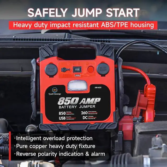 Alt view image 2 of 7 - Car Battery Jump Starter with Air Compressor Portable Tire Inflator,260PSI 850Amp Battery Booster Jumper Box(Up to 5L Gas or 5L Diesel) Power Station 12V DC Outlet USB Port,LED Light