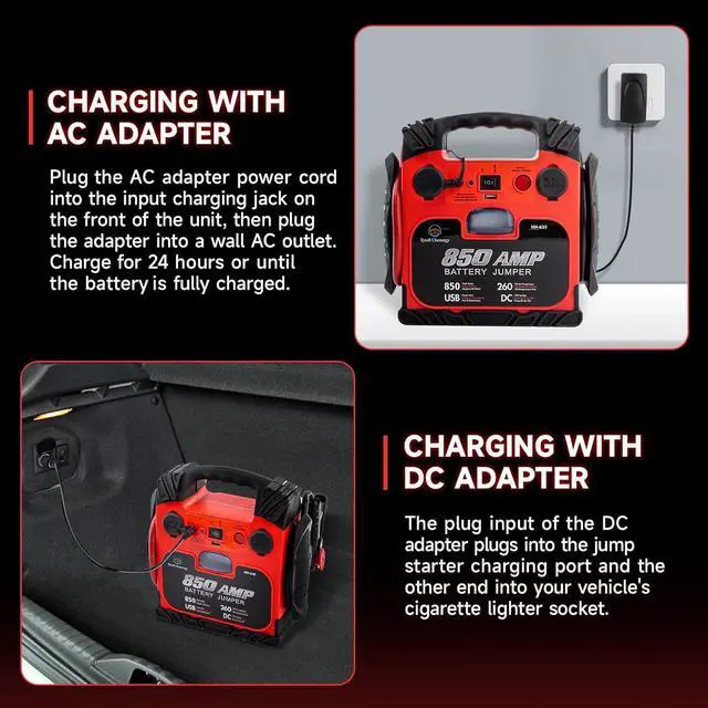 Alt view image 6 of 7 - Car Battery Jump Starter with Air Compressor Portable Tire Inflator,260PSI 850Amp Battery Booster Jumper Box(Up to 5L Gas or 5L Diesel) Power Station 12V DC Outlet USB Port,LED Light