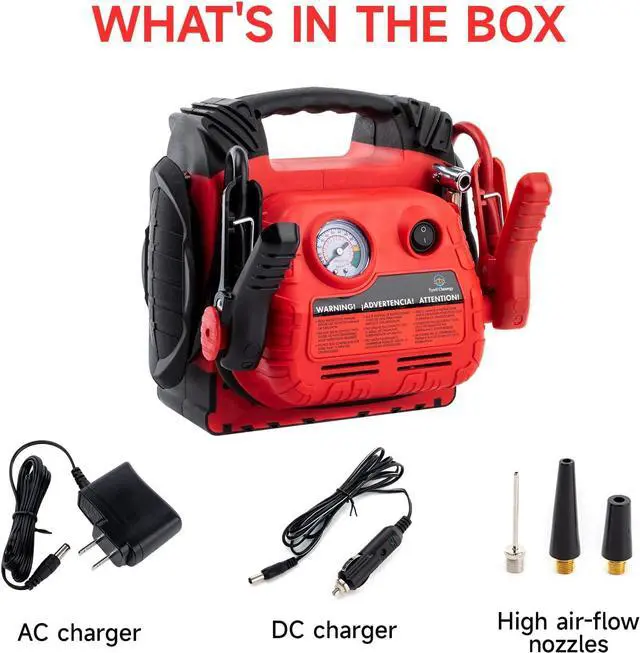 Alt view image 7 of 7 - Chenergy Car Battery Jump Starter with Air Compressor Portable Tire Inflator,260PSI 1000Amp Battery Booster Jumper Box(Up to 5L Gas or 5L Diesel) Power Station 12V DC Outlet USB Port,LED Light