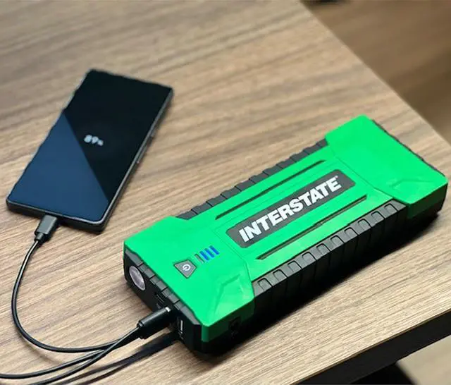 Alt view image 6 of 6 - Interstate Batteries Jump Starter and Charger 12V 1500A (25,000mAH, 25Ah) Portable LED Jumpstart Battery Power Pack for 12 Volt Automotives, USB Electronics (JMP2500)