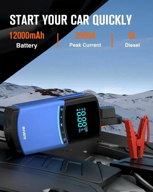 Alt view image 2 of 7 - Jump Starter Battery Pack 2500A, BUVAYE Jump Starter with Air Compressor 150PSI for Car Up to 8L Gas 6L Diesel, 12V Portable Car Jump Starter