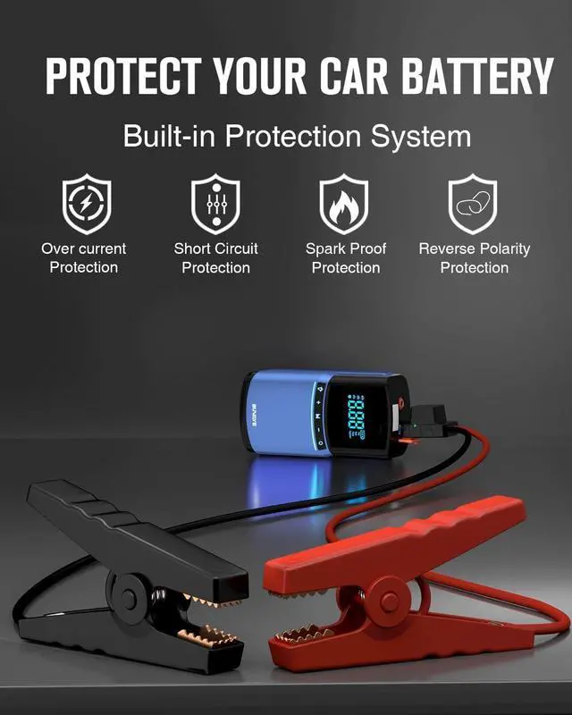 Alt view image 3 of 7 - Jump Starter Battery Pack 2500A, BUVAYE Jump Starter with Air Compressor 150PSI for Car Up to 8L Gas 6L Diesel, 12V Portable Car Jump Starter