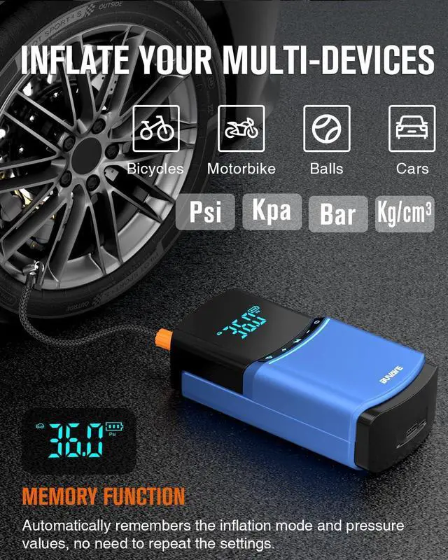 Alt view image 4 of 7 - Jump Starter Battery Pack 2500A, BUVAYE Jump Starter with Air Compressor 150PSI for Car Up to 8L Gas 6L Diesel, 12V Portable Car Jump Starter