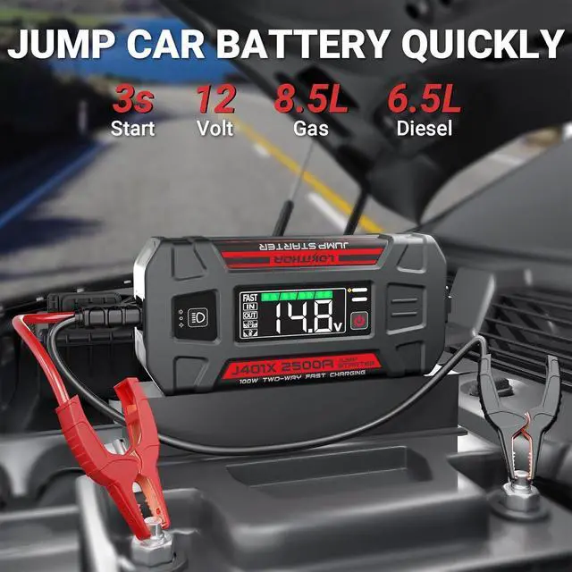 Alt view image 4 of 7 - LOKITHOR J401X Jump Starter, -40 Auto-Heating Tech, 2500A 12V Battery Jumper Starter Portable Battery Booster Pack (8.5L Gas/6.5L Diesel) with 20000mAh Power Bank, 100W Fast Charging, LED Light