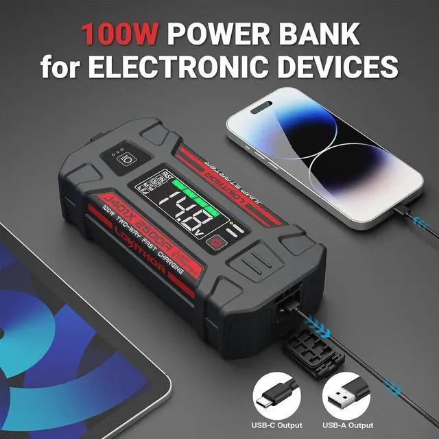 Alt view image 6 of 7 - LOKITHOR J401X Jump Starter, -40 Auto-Heating Tech, 2500A 12V Battery Jumper Starter Portable Battery Booster Pack (8.5L Gas/6.5L Diesel) with 20000mAh Power Bank, 100W Fast Charging, LED Light