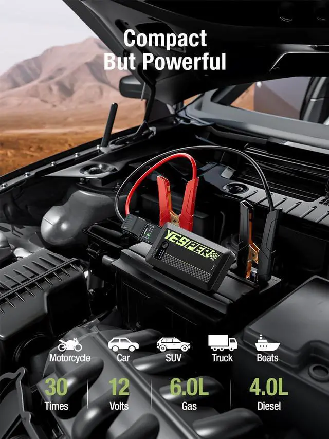 Alt view image 3 of 7 - YESPER Jump Starter Portable,1200A Peak Car Jumper Starter Portable, Jump Box for Car Battery, 12V Auto Battery Booster Pack(Up to 6L Gas and 4L Diesel Engine)with Smart Safety Jumper Cable&LED Light