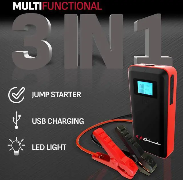 Alt view image 3 of 7 - Schumacher Electric 1000 Peak Amp 12V Portable Lithium Car Battery Jump Starter & Power Pack - Lithium Ion Jump Box - with USB Charging & LED Emergency Light - SL1639