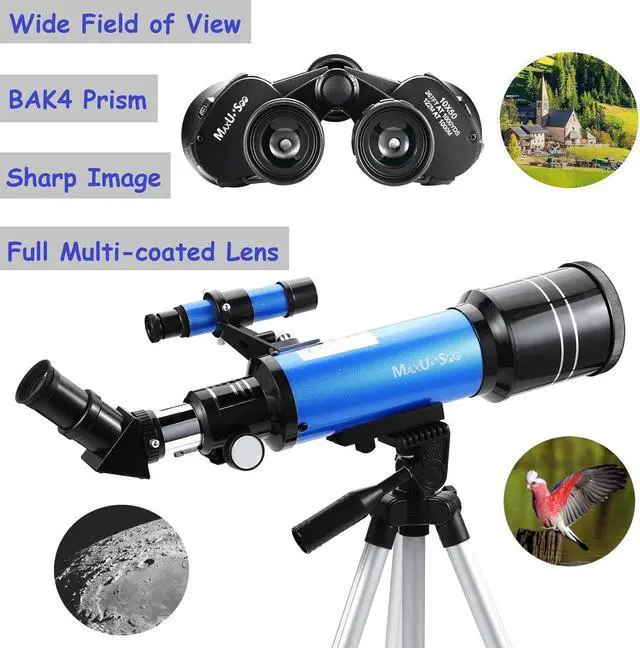 Alt view image 4 of 6 - Travel Telescope with Backpack - 70mm Refractor Telescope & 10X50 HD Binoculars Bak4 Prism FMC Lens for Moon Viewing Bird Watching Sightseeing