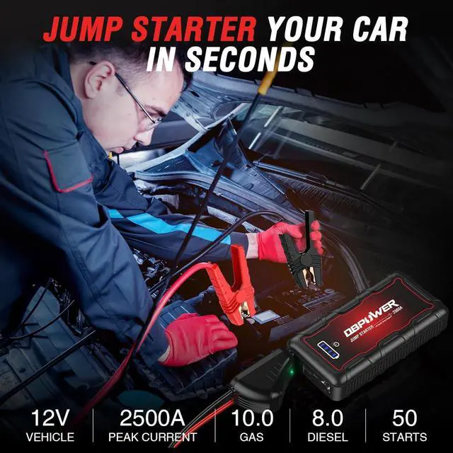 Alt view image 2 of 6 - DBPOWER Jump Starter 2500A Peak 74Wh Portable Car Jump Starter (Up to 10L Gas/8L Diesel Engine) 12V Auto Battery Booster Pack with Smart Clamp Cables, Quick Charger, LED Light Jump Box