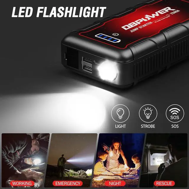 Alt view image 5 of 6 - DBPOWER Jump Starter 2500A Peak 74Wh Portable Car Jump Starter (Up to 10L Gas/8L Diesel Engine) 12V Auto Battery Booster Pack with Smart Clamp Cables, Quick Charger, LED Light Jump Box
