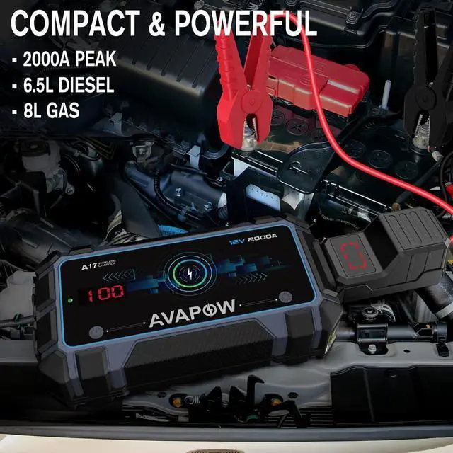 Alt view image 2 of 7 - AVAPOW Car Jump Starter 2000A Peak Jump Boxes for Vehicles(12V 8L Gas/6.5L Diesel Engine) Equipped Fast Wireless Charging Jump Starter Battery Pack