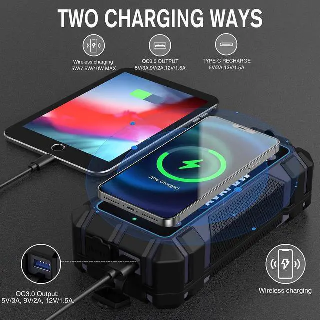 Alt view image 3 of 7 - AVAPOW Car Jump Starter 2000A Peak Jump Boxes for Vehicles(12V 8L Gas/6.5L Diesel Engine) Equipped Fast Wireless Charging Jump Starter Battery Pack