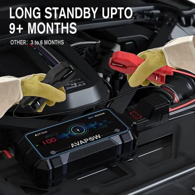 Alt view image 5 of 7 - AVAPOW Car Jump Starter 2000A Peak Jump Boxes for Vehicles(12V 8L Gas/6.5L Diesel Engine) Equipped Fast Wireless Charging Jump Starter Battery Pack