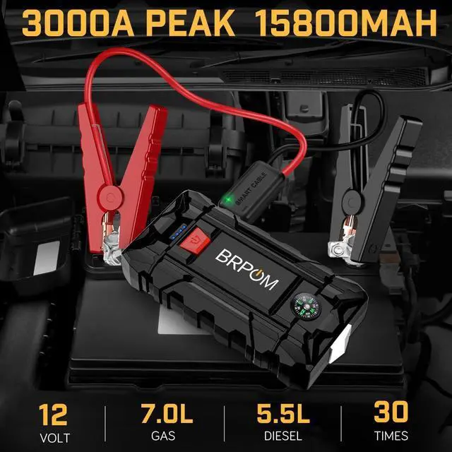 Alt view image 2 of 7 - Car Jump Starter, 2000A Peak 15800mAh (Up to 7.0L Gas or 5.5L Diesel Engine, 30 Times) 12V Auto Booster Battery Pack Jump Box with Quick Charger Smart Jump Cables