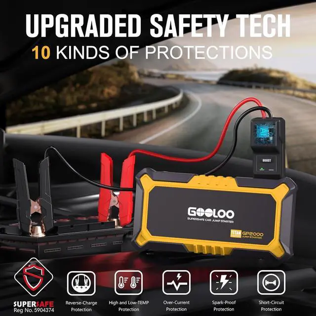 Alt view image 4 of 7 - GOOLOO New GP2000 Jump Starter 2000A Car Starter Battery Pack (Up to 8.0L Gas, 6.0L Diesel Engine),12V Car Battery Charger Jumper Starter, Supersafe Portable Lithium Jump Box with USB Quick Charge