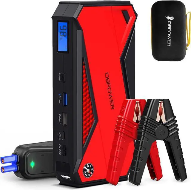 Main image of DBPOWER Car Jump Starter, 1600A Peak 17200mAh Portable Power Pack for Up to 7.2L Gas and 5.5L Diesel Engines, 12V Auto Battery Booster with LCD Display, Compass, LED Light and Type-C Port (red)