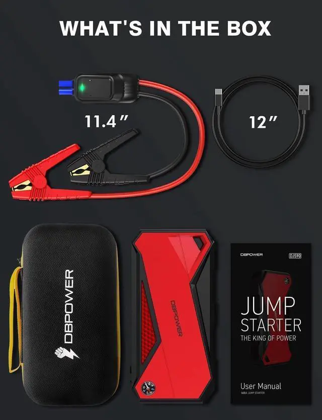 Alt view image 6 of 6 - DBPOWER Car Jump Starter, 1600A Peak 17200mAh Portable Power Pack for Up to 7.2L Gas and 5.5L Diesel Engines, 12V Auto Battery Booster with LCD Display, Compass, LED Light and Type-C Port (red)