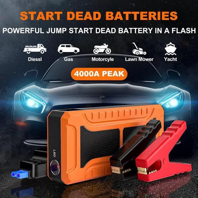 Alt view image 2 of 6 - Car Jump Starter, 4000A Peak Battery Jump Starter (for All Gas or Up to 10L Diesel), Portable Battery Booster Power Pack, 12V Auto Jump Box with LED Light,Power Bank, USB Quick Charge