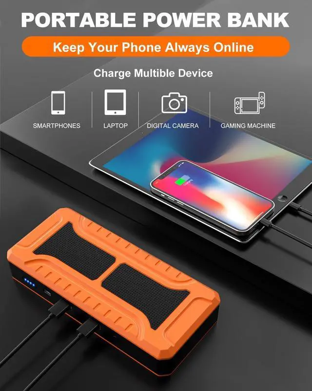 Alt view image 4 of 6 - Car Jump Starter, 4000A Peak Battery Jump Starter (for All Gas or Up to 10L Diesel), Portable Battery Booster Power Pack, 12V Auto Jump Box with LED Light,Power Bank, USB Quick Charge