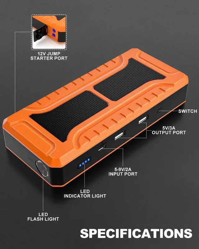 Alt view image 5 of 6 - Car Jump Starter, 4000A Peak Battery Jump Starter (for All Gas or Up to 10L Diesel), Portable Battery Booster Power Pack, 12V Auto Jump Box with LED Light,Power Bank, USB Quick Charge