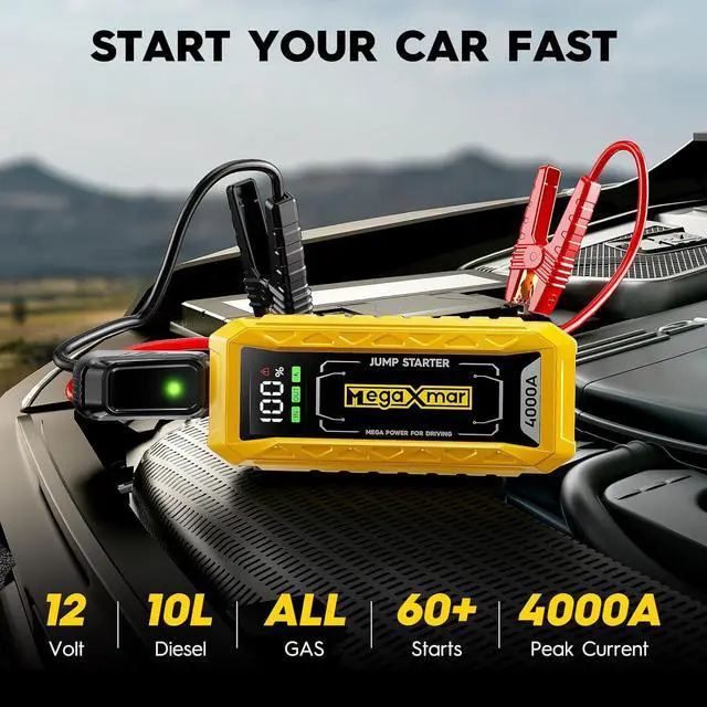 Alt view image 2 of 7 - 60w PD Battery Jump Starter 27000mAh 4000A, All Gas, 10L Diesel Engine, 12V car Battery Portable Jumper Box, Type C Booster Car Jumper Cable Pack