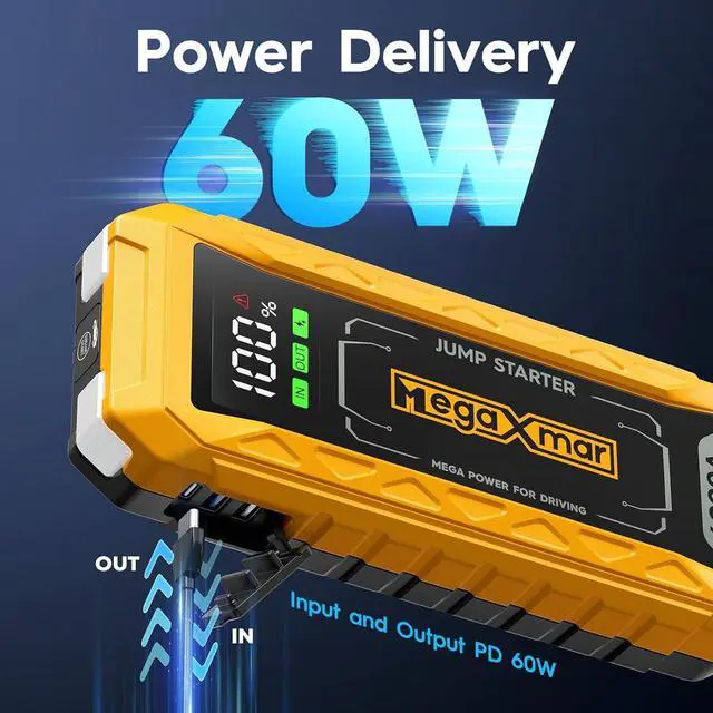 Alt view image 4 of 7 - 60w PD Battery Jump Starter 27000mAh 4000A, All Gas, 10L Diesel Engine, 12V car Battery Portable Jumper Box, Type C Booster Car Jumper Cable Pack