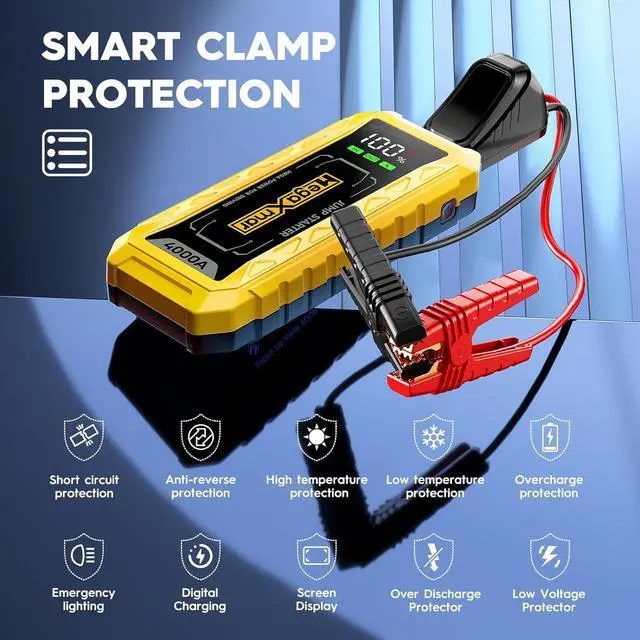 Alt view image 5 of 7 - 60w PD Battery Jump Starter 27000mAh 4000A, All Gas, 10L Diesel Engine, 12V car Battery Portable Jumper Box, Type C Booster Car Jumper Cable Pack