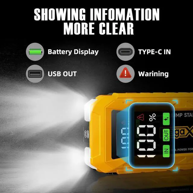 Alt view image 7 of 7 - 60w PD Battery Jump Starter 27000mAh 4000A, All Gas, 10L Diesel Engine, 12V car Battery Portable Jumper Box, Type C Booster Car Jumper Cable Pack
