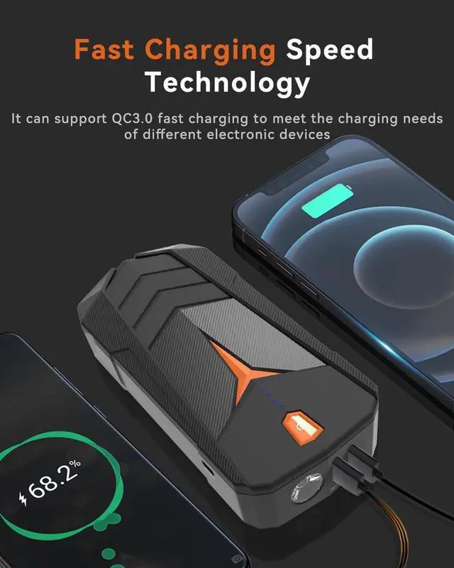 Alt view image 5 of 7 - Jump Starter, 1500A Peak Car Starter for Up to 8L Gas or 6.0L Diesel Engine, 12V Auto Lithium Battery Booster for Cars, Trucks, SUV, Portable Power Pack Jump Box with LED Light