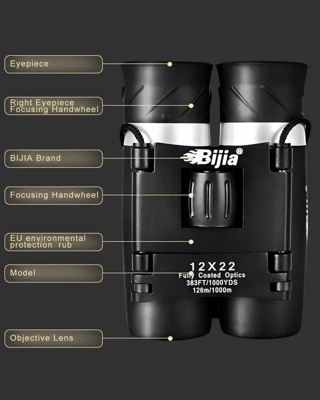 Alt view image 4 of 7 - BIJIA 12x22 HD Mini Compact Binoculars for Kids and Adult,Hunting,Bard Watching,Concert,Sport and Outdoor Activities (Lastest Optics Coating Technology)
