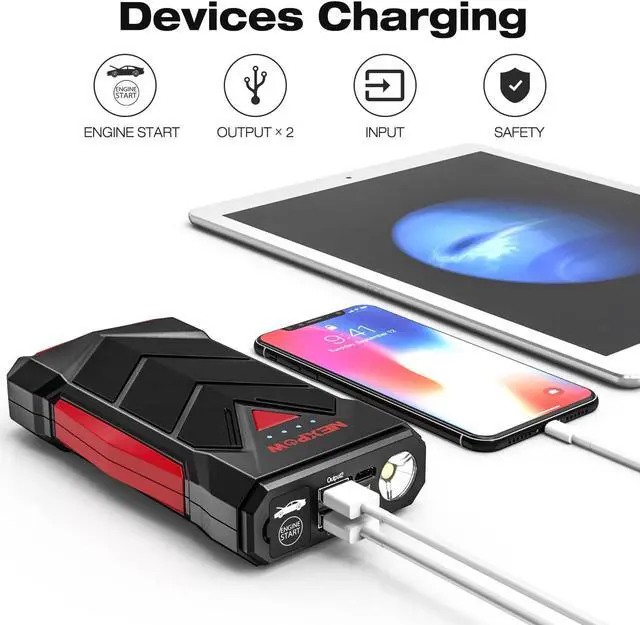 Alt view image 3 of 7 - NEXPOW Portable Jump Starter,12V Car Battery Jump Starter Power Pack with USB Quick Charge (Up to 7L Gas or 5.5L Diesel Engine) Battery Booster with Built-in LED Light