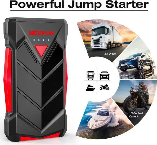 Alt view image 7 of 7 - NEXPOW Portable Jump Starter,12V Car Battery Jump Starter Power Pack with USB Quick Charge (Up to 7L Gas or 5.5L Diesel Engine) Battery Booster with Built-in LED Light