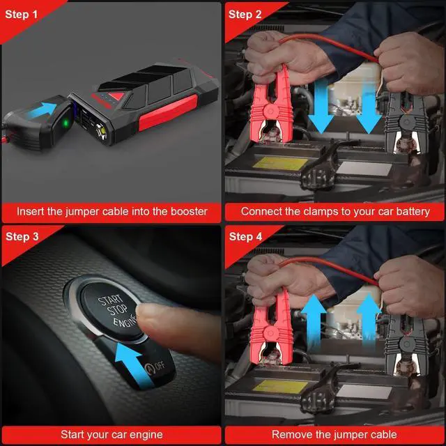 Alt view image 5 of 7 - NEXPOW Portable Jump Starter,12V Car Battery Jump Starter Power Pack with USB Quick Charge (Up to 7L Gas or 5.5L Diesel Engine) Battery Booster with Built-in LED Light