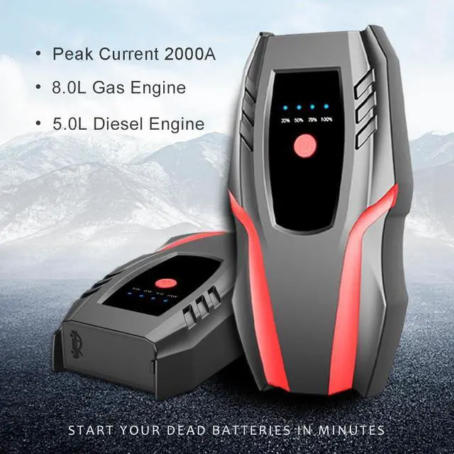 Alt view image 2 of 6 - 12v Auto Jump Starter Peak Current 2000A (8.0L Gas and 5.0L Diesel Engine), Car Lithium Battery Charger Jumper Cable Pack, 8000mah Portable Power Bank with LED Light&USB Quick Charge