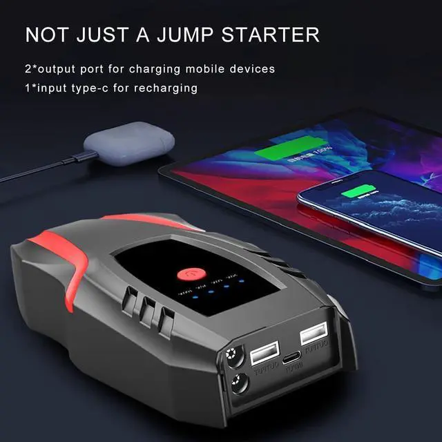 Alt view image 3 of 6 - 12v Auto Jump Starter Peak Current 2000A (8.0L Gas and 5.0L Diesel Engine), Car Lithium Battery Charger Jumper Cable Pack, 8000mah Portable Power Bank with LED Light&USB Quick Charge