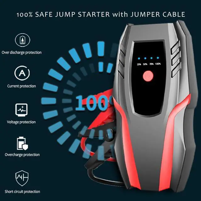 Alt view image 5 of 6 - 12v Auto Jump Starter Peak Current 2000A (8.0L Gas and 5.0L Diesel Engine), Car Lithium Battery Charger Jumper Cable Pack, 8000mah Portable Power Bank with LED Light&USB Quick Charge