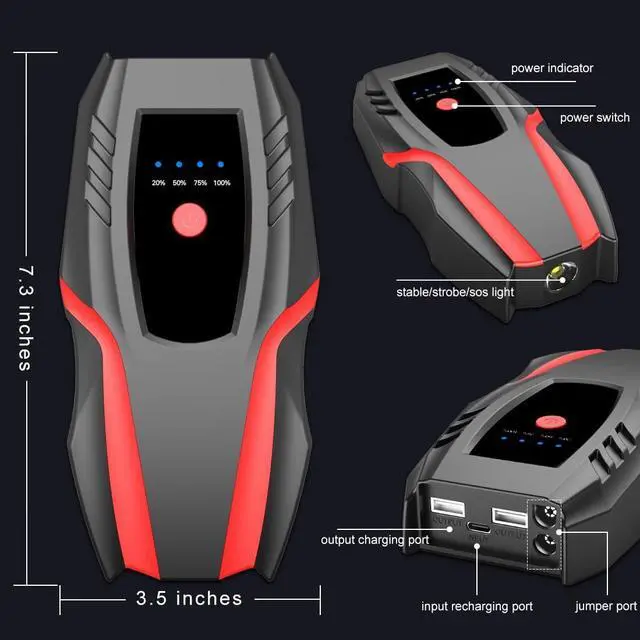 Alt view image 6 of 6 - 12v Auto Jump Starter Peak Current 2000A (8.0L Gas and 5.0L Diesel Engine), Car Lithium Battery Charger Jumper Cable Pack, 8000mah Portable Power Bank with LED Light&USB Quick Charge