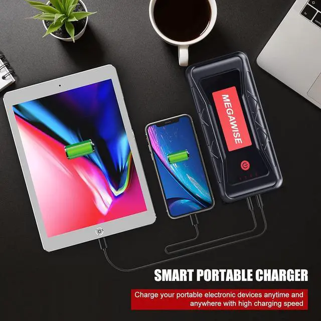 Alt view image 4 of 6 - MEGAWISE 2500A Peak 21800mAh Car Battery Jump Starter (up to 8.0L Gas/6.5L Diesel Engines) 12V Portable Power Pack Auto Battery Booster with Dual USB Outputs