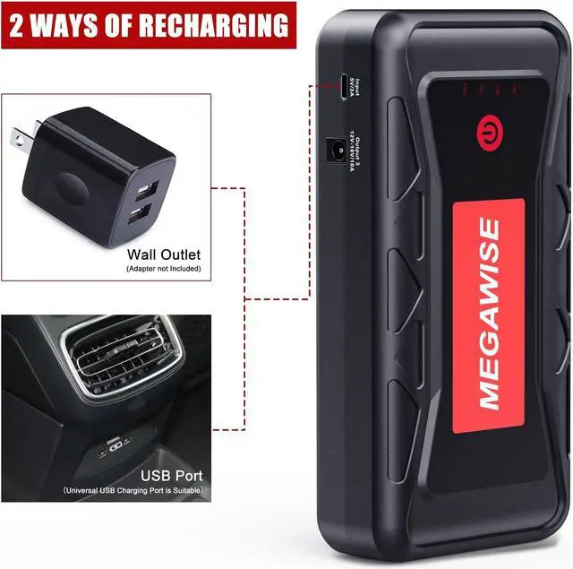Alt view image 5 of 6 - MEGAWISE 2500A Peak 21800mAh Car Battery Jump Starter (up to 8.0L Gas/6.5L Diesel Engines) 12V Portable Power Pack Auto Battery Booster with Dual USB Outputs