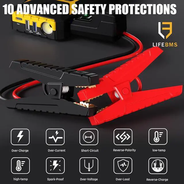 Alt view image 5 of 7 - VTOMAN V6 Pro Car Jump Starter, 2000A Booster Pack Jump Starter Portable 12V Car Battery Jump Box (7L Gas/5L Diesel) with Smart Jumper Cables, Fast Charge, LED Light(Yellow)