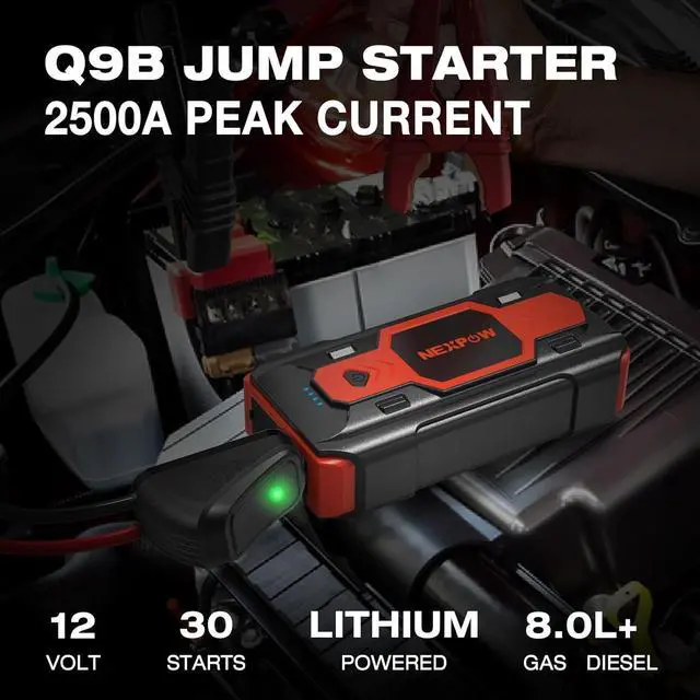 Alt view image 2 of 6 - NEXPOW Battery Jump Starter 2500A Car Jump Starter (up to 8.0L Gas/8L Diesel Engines) 12V Car Battery Booster Pack with USB Quick Charge 3.0 and 4 LED Modes Red Blue Warning