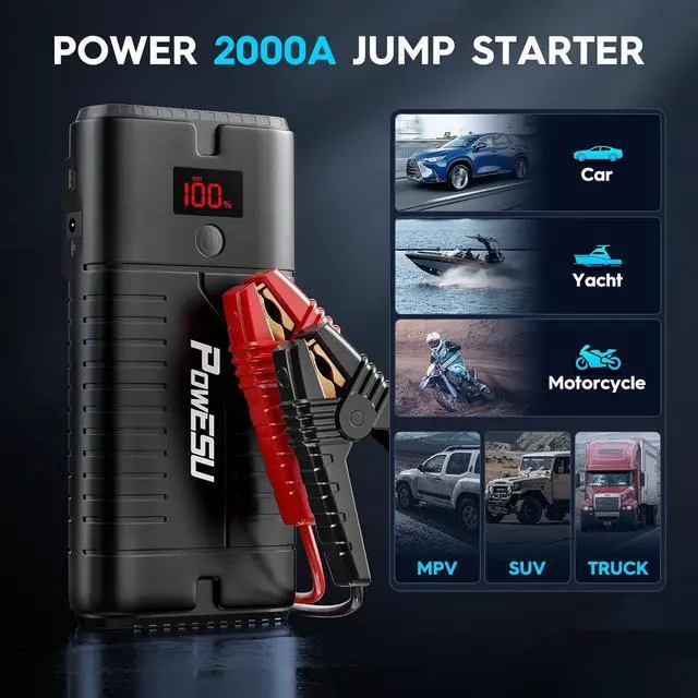 Alt view image 3 of 7 - Jump Starters 2000A 18000mah (Up to 8.0L Gas or 7.5L Diesel Engine) 12V Auto Car Portable Battery Booster Jumper Cable Power Box Pack